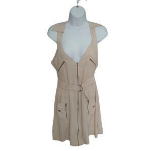 Chelsey Cargo Style Dress  with Pockets Zippers Khaki M
